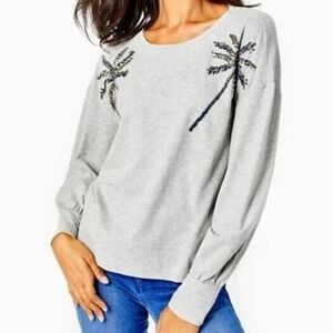 Lilly Pulitzer Tippie Embellished Palm Tree Sweatshirt Resortwear Bling XS